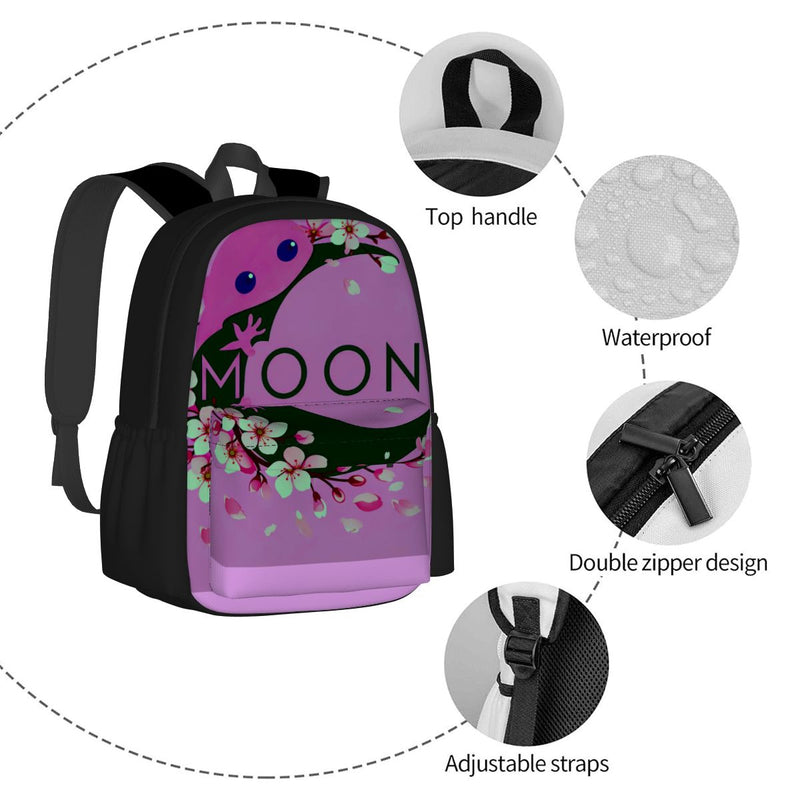 Ax Moon Cherry Blossom , Large Capacity Oxford Backpack with Cloth Side Pocket