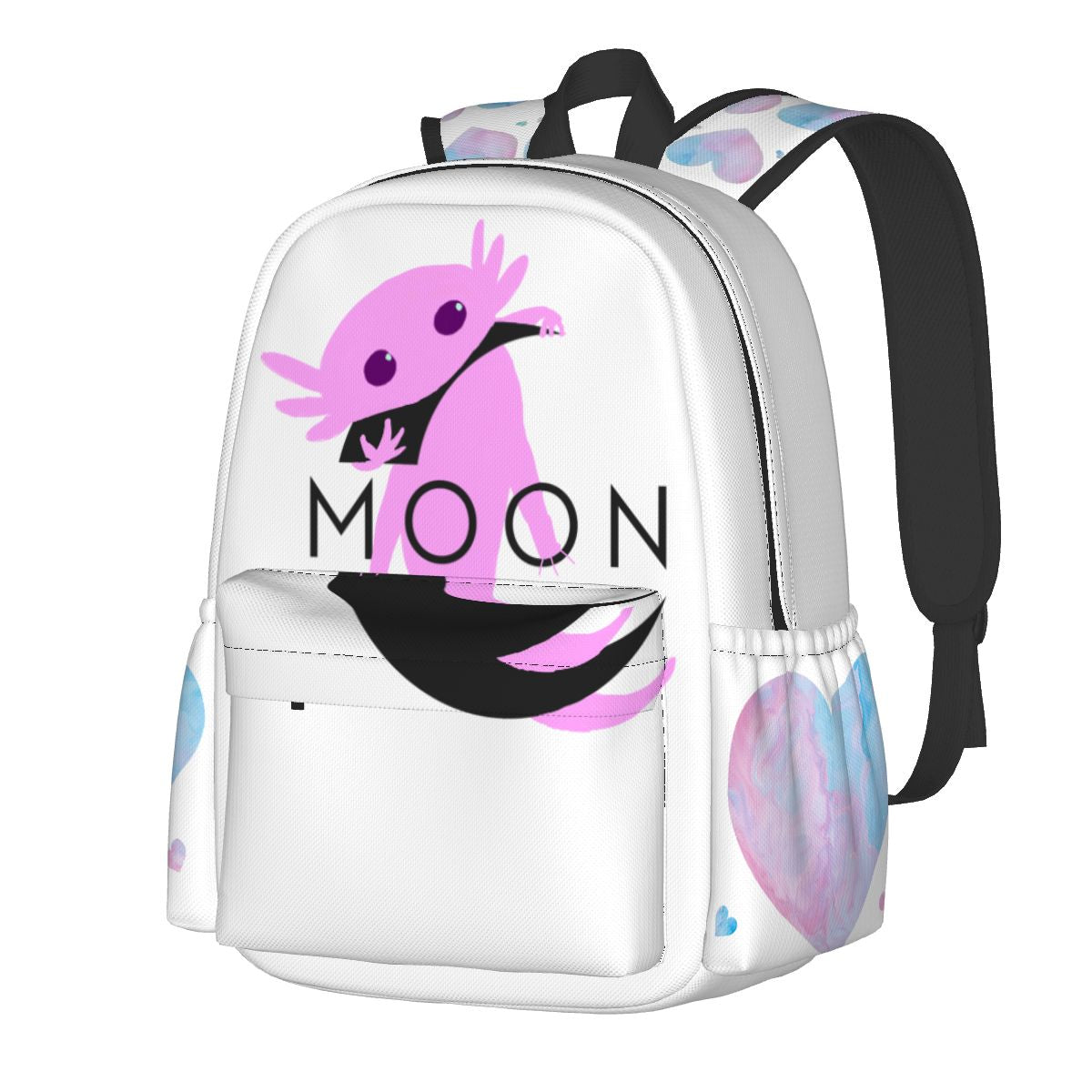 Axolotl Moon Large Capacity Oxford Backpack with Cloth Side Pockets